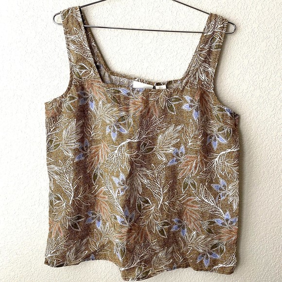 Cynthia Rowley Tops - Cynthia Rowley Womens Linen Floral Leaf Print Sleeveless Top Size Large NWT